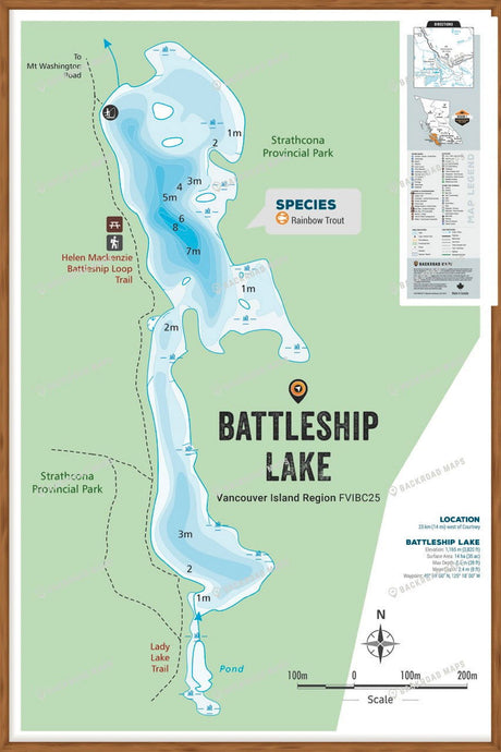 FVIBC25 Battleship Lake - Wall Map - Backroad Maps