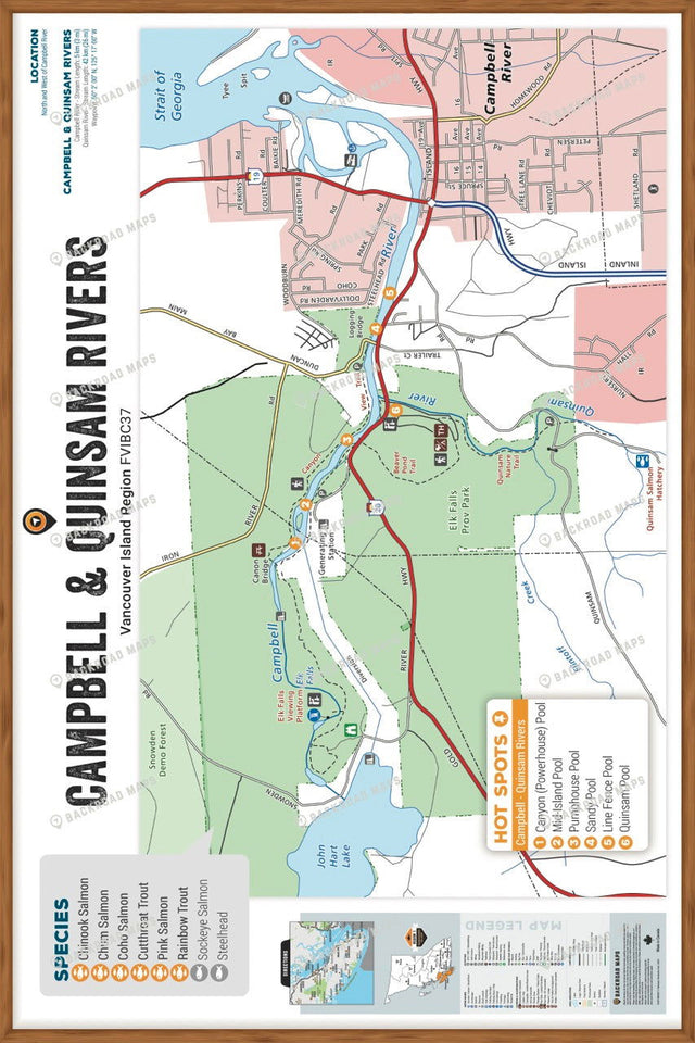 FVIBC37 Campbell & Quinsam Rivers - Wall Map - Backroad Maps