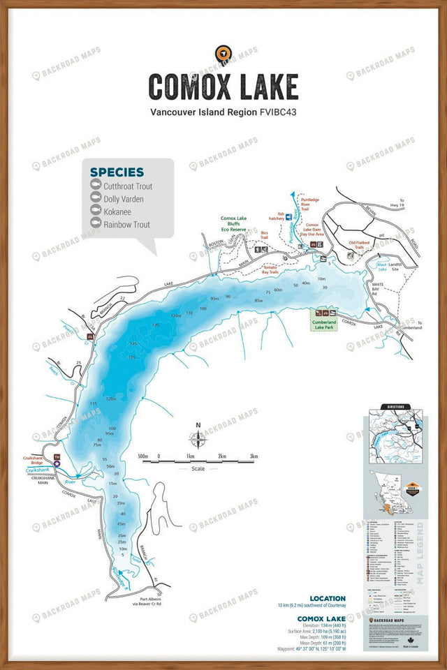 FVIBC43 Comox Lake - Wall Map - Backroad Maps