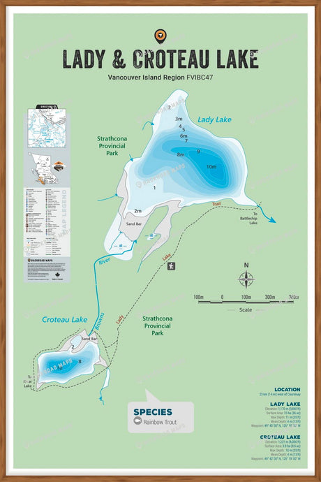 FVIBC47 Croteau & Lady Lakes - Wall Map - Backroad Maps