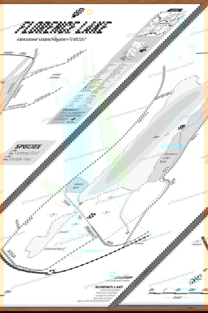 FVIBC63 Florence Lake - Wall Map - Backroad Maps