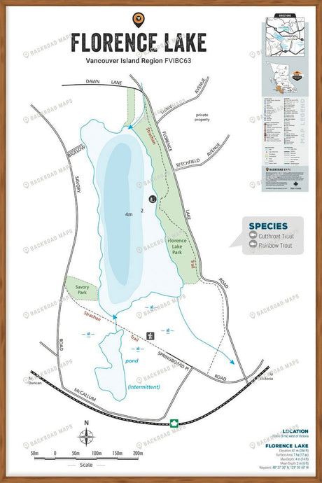 FVIBC63 Florence Lake - Wall Map - Backroad Maps