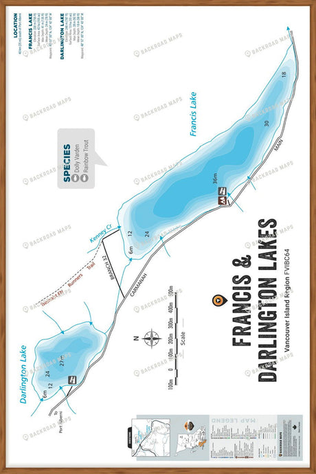 FVIBC64 Francis & Darlington Lakes - Wall Map - Backroad Maps