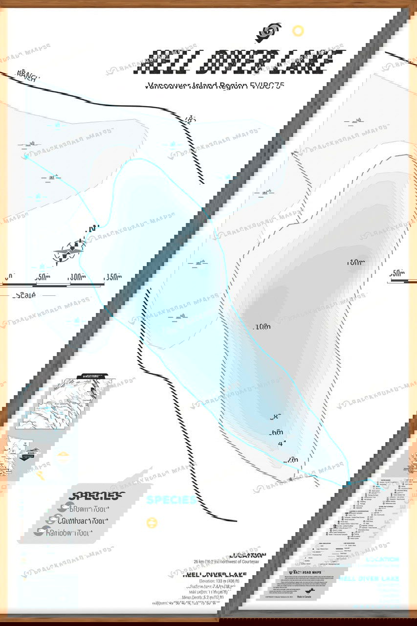 FVIBC75 Hell Diver Lake - Wall Map - Backroad Maps