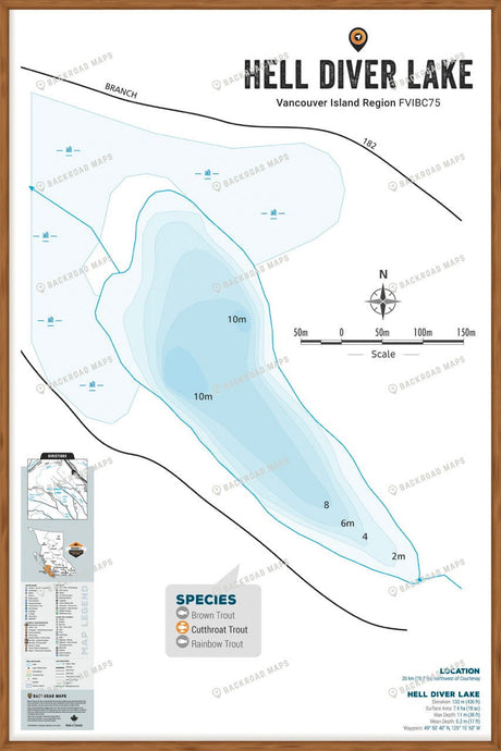 FVIBC75 Hell Diver Lake - Wall Map - Backroad Maps