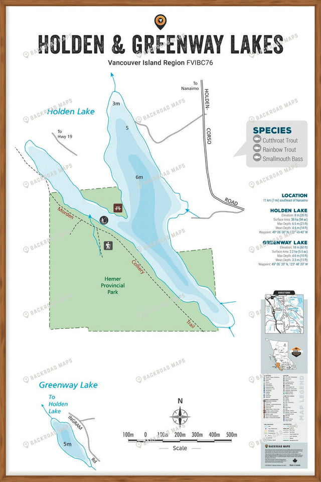 FVIBC76 Holden & Greenway Lakes - Wall Map - Backroad Maps