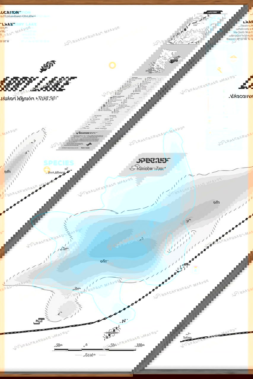 FVIBC90 Larry (Hydro Hill) Lake - Wall Map - Backroad Maps