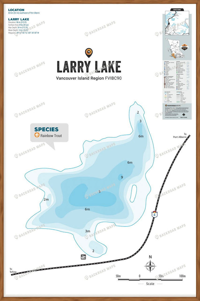FVIBC90 Larry (Hydro Hill) Lake - Wall Map - Backroad Maps