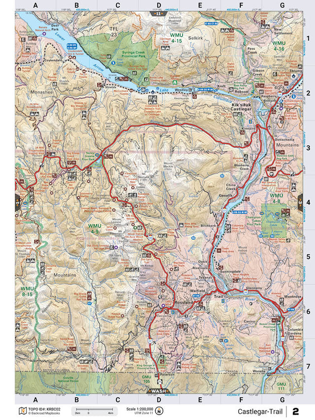 KRBC02 Wall Map - Castlegar-Trail - Backroad Maps