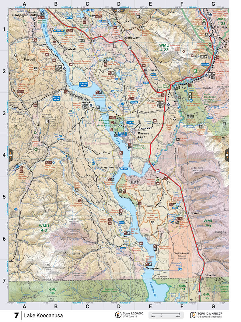 KRBC07 Wall Map - Lake Koocanusa - Backroad Maps