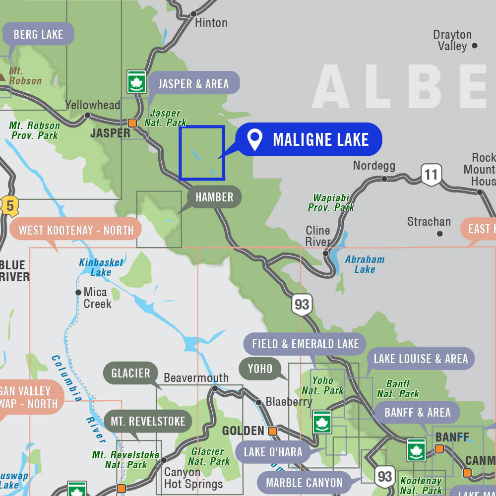 Maligne Lake (Jasper National Park, Alberta) - Destination Map - Backroad Maps