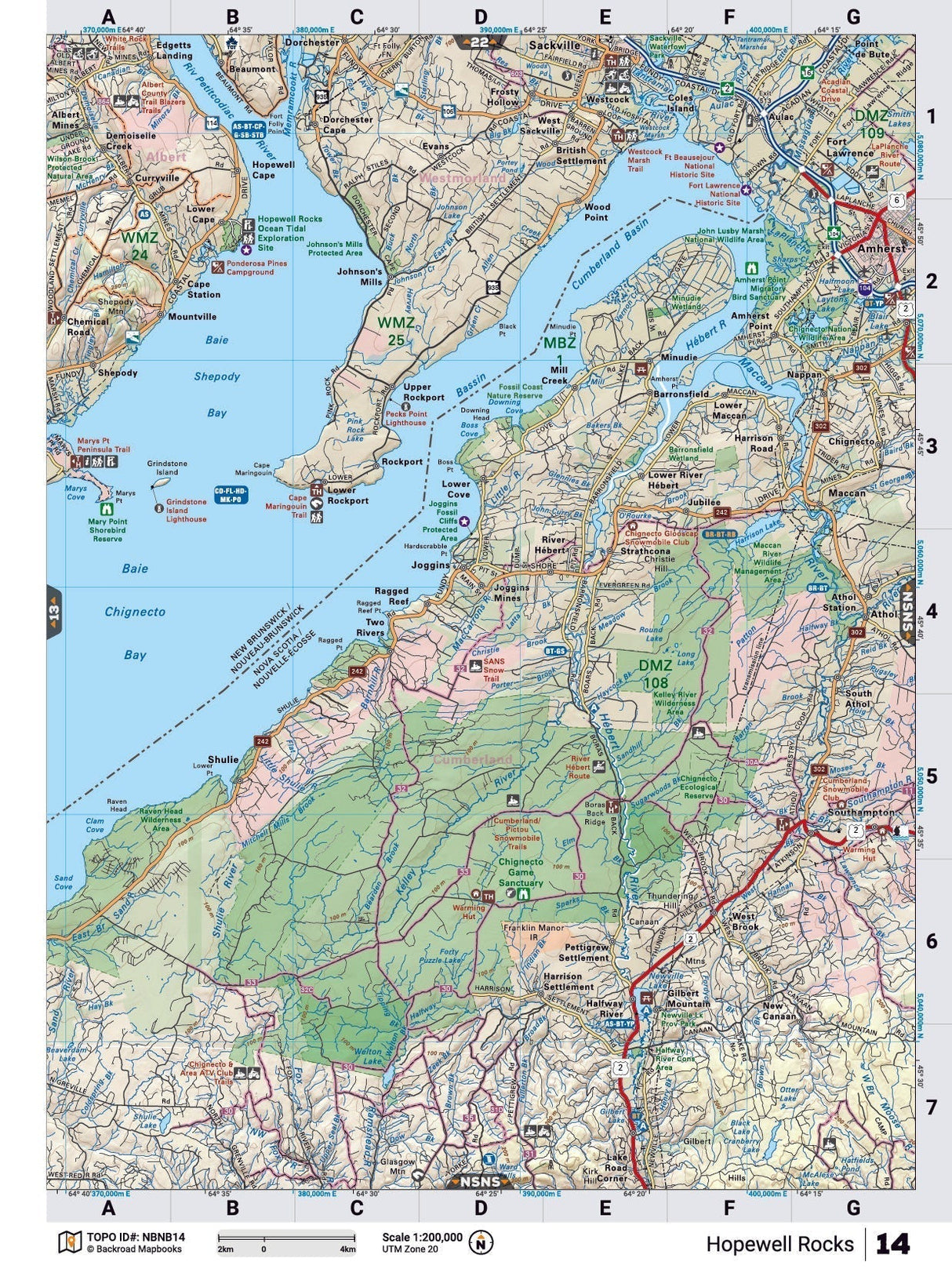 NBNB14 Wall Map - Hopewell Rocks - Backroad Maps