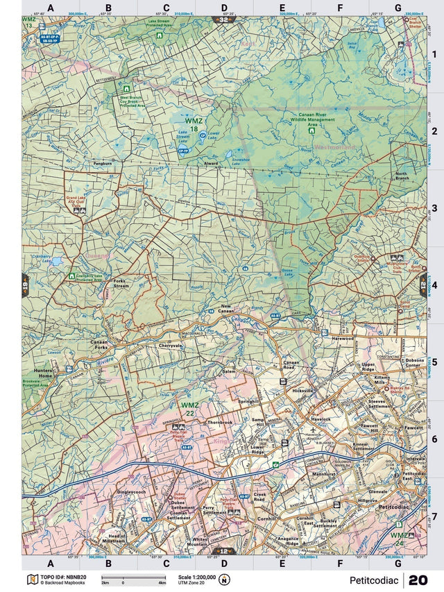 NBNB20 Wall Map - Petitcodiac - Backroad Maps