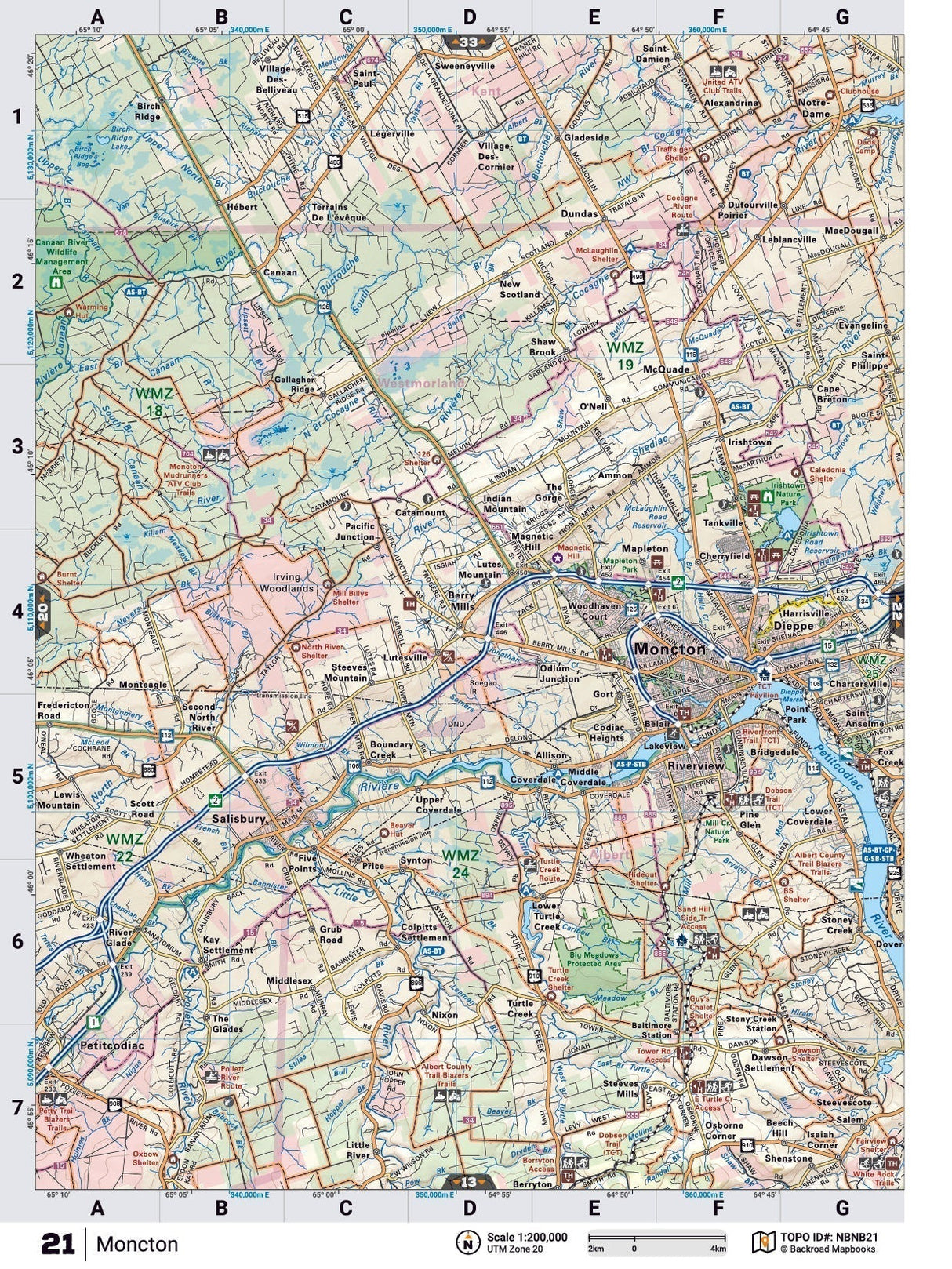 NBNB21 Wall Map - Moncton - Backroad Maps