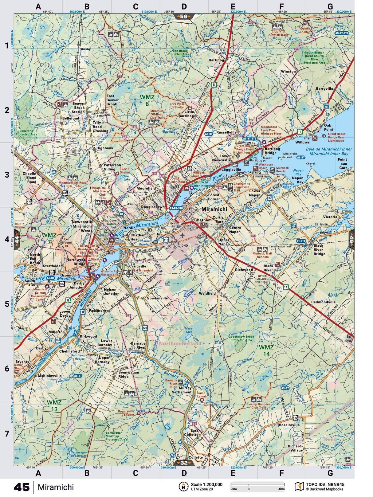NBNB45 Wall Map - Miramichi - Backroad Maps