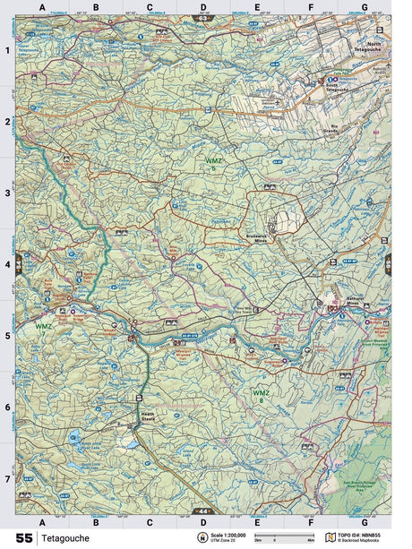 NBNB55 Wall Map - Tetagouche - Backroad Maps