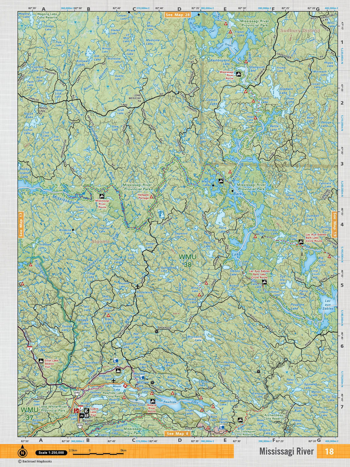 NEON18 Wall Map - Mississaga River - Backroad Maps