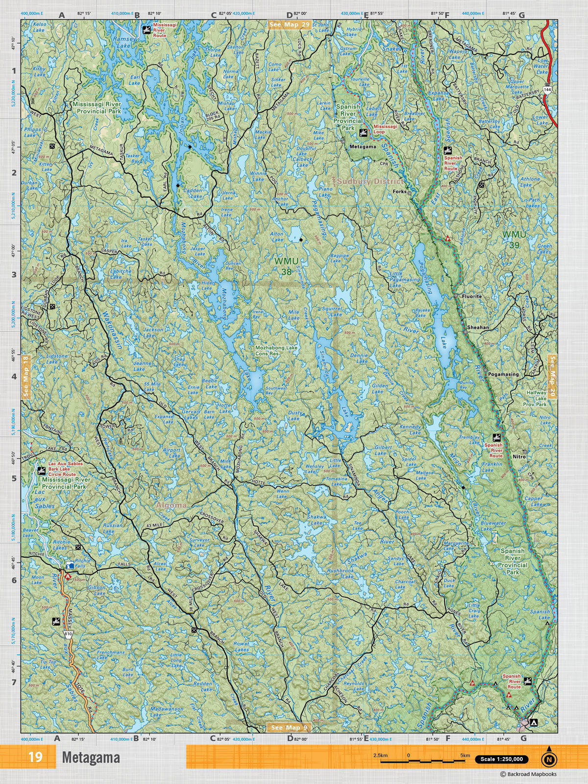 NEON19 Wall Map - Pogamasing Lake - Backroad Maps