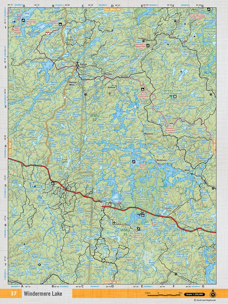 NEON37 Wall Map - Windermere Lake - Backroad Maps