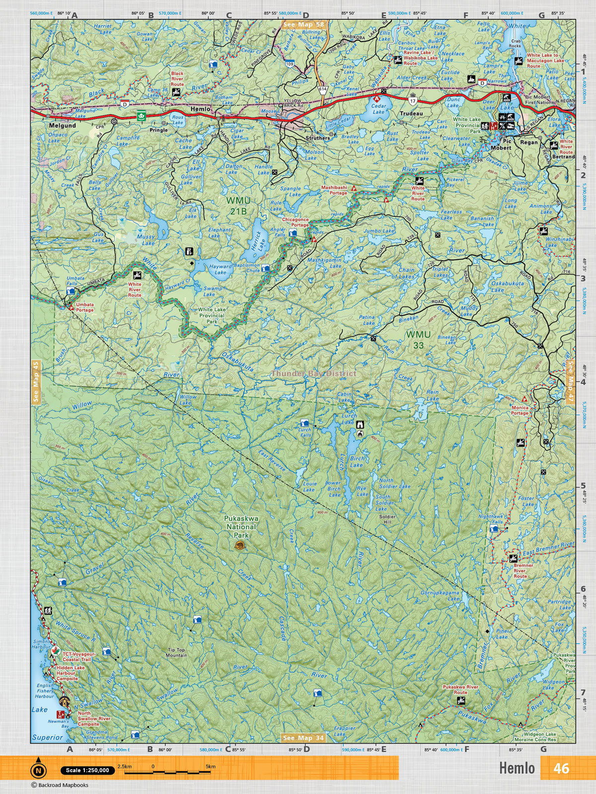 NEON46 Wall Map - Hemlo - Backroad Maps