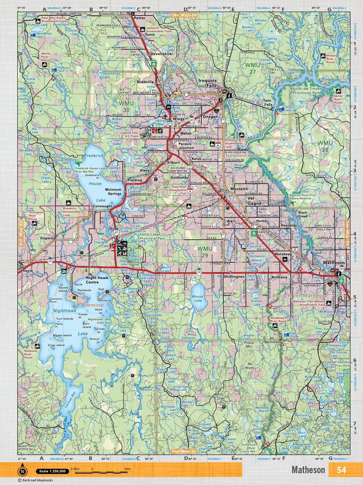 NEON54 Wall Map - Iroquois Falls - Backroad Maps