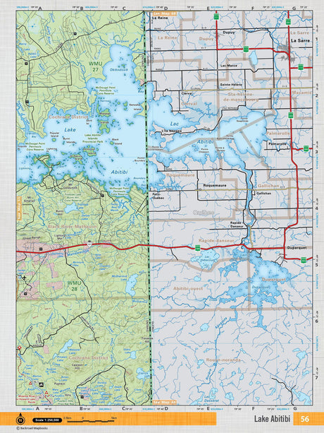 NEON56 Wall Map - Lake Abitibi - Backroad Maps