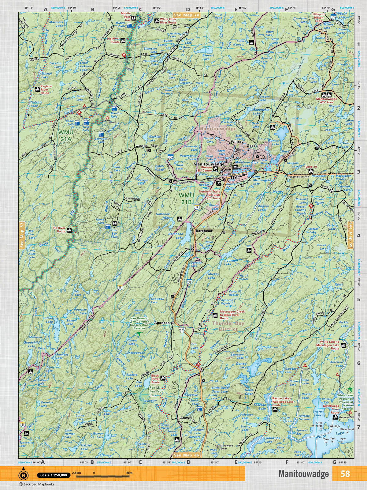 NEON58 Wall Map - Manitouwadge - Backroad Maps