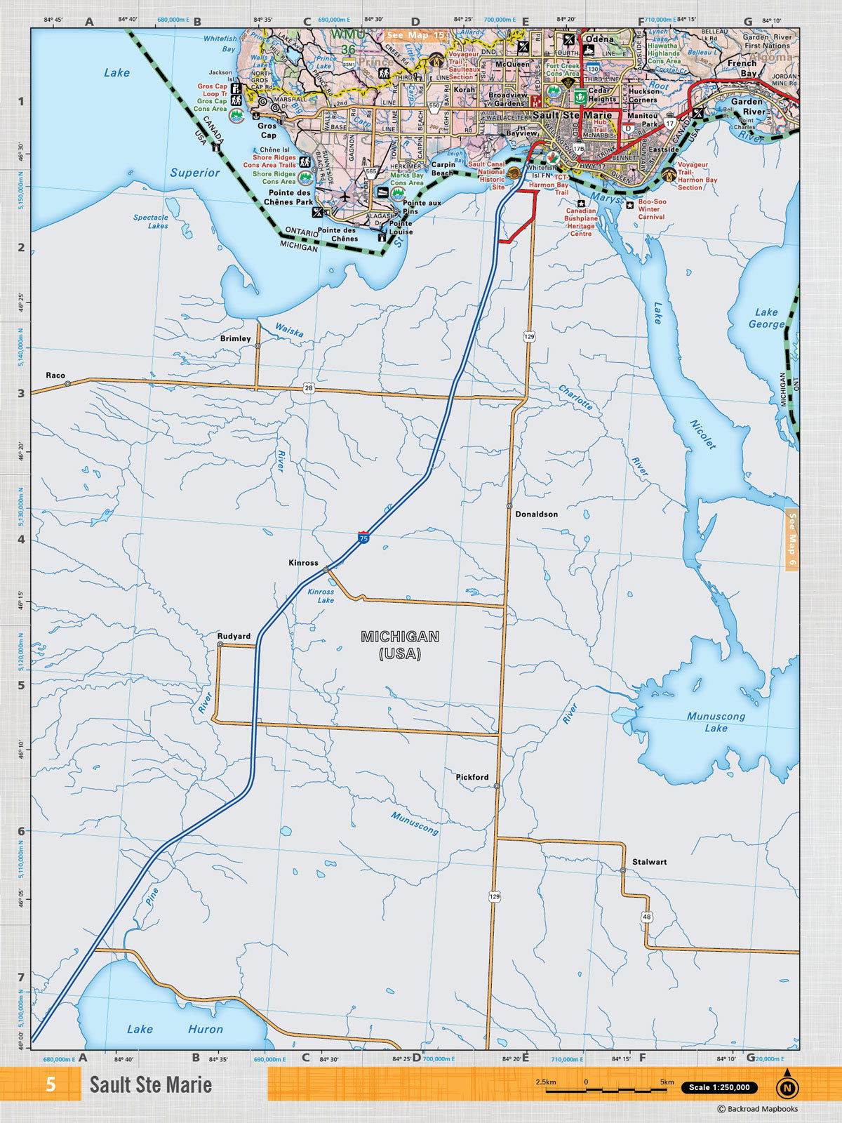 NEON5 Wall Map - Sault Ste Marie - Backroad Maps