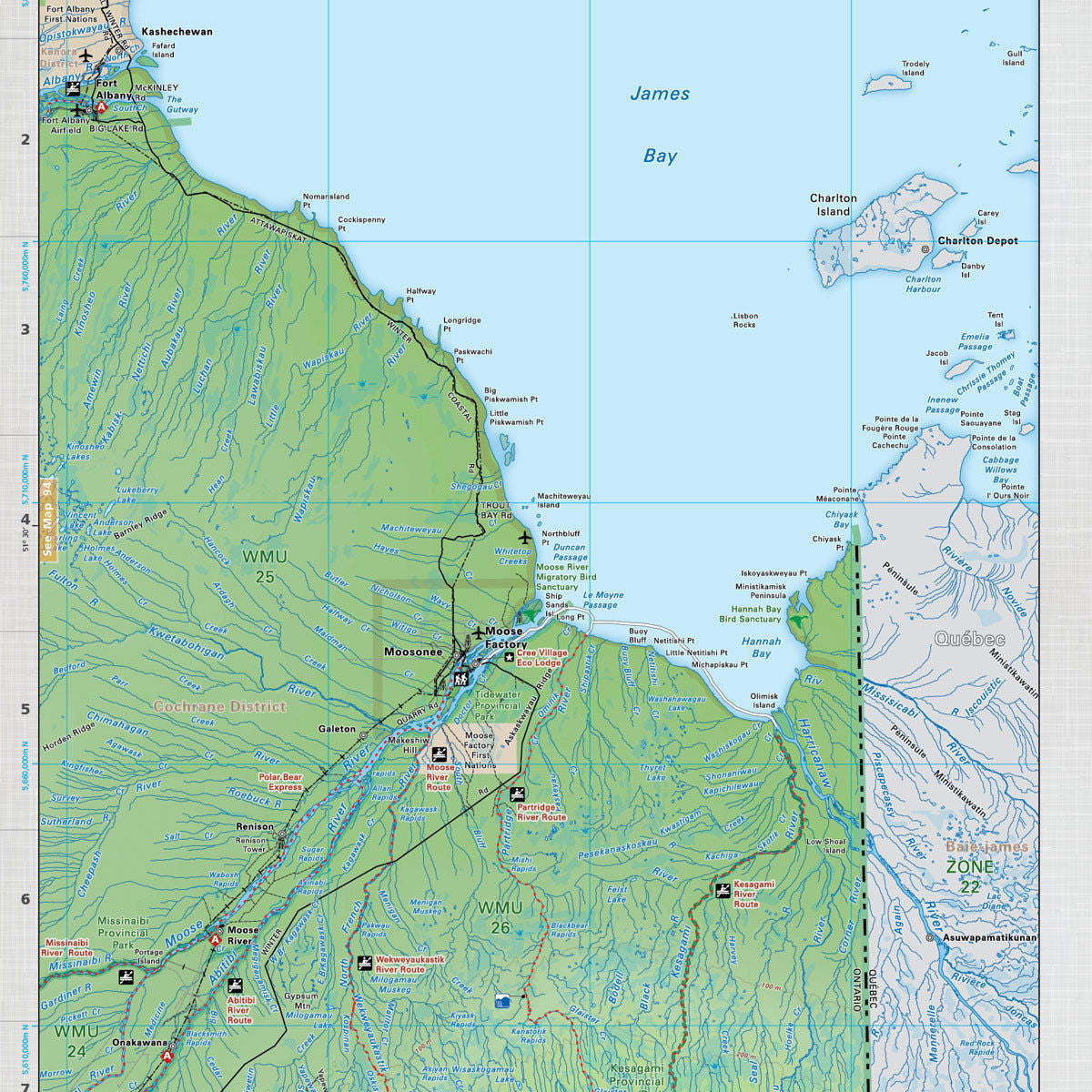 NEON95 Wall Map - Moosonee/Moose Factory – Backroad Maps