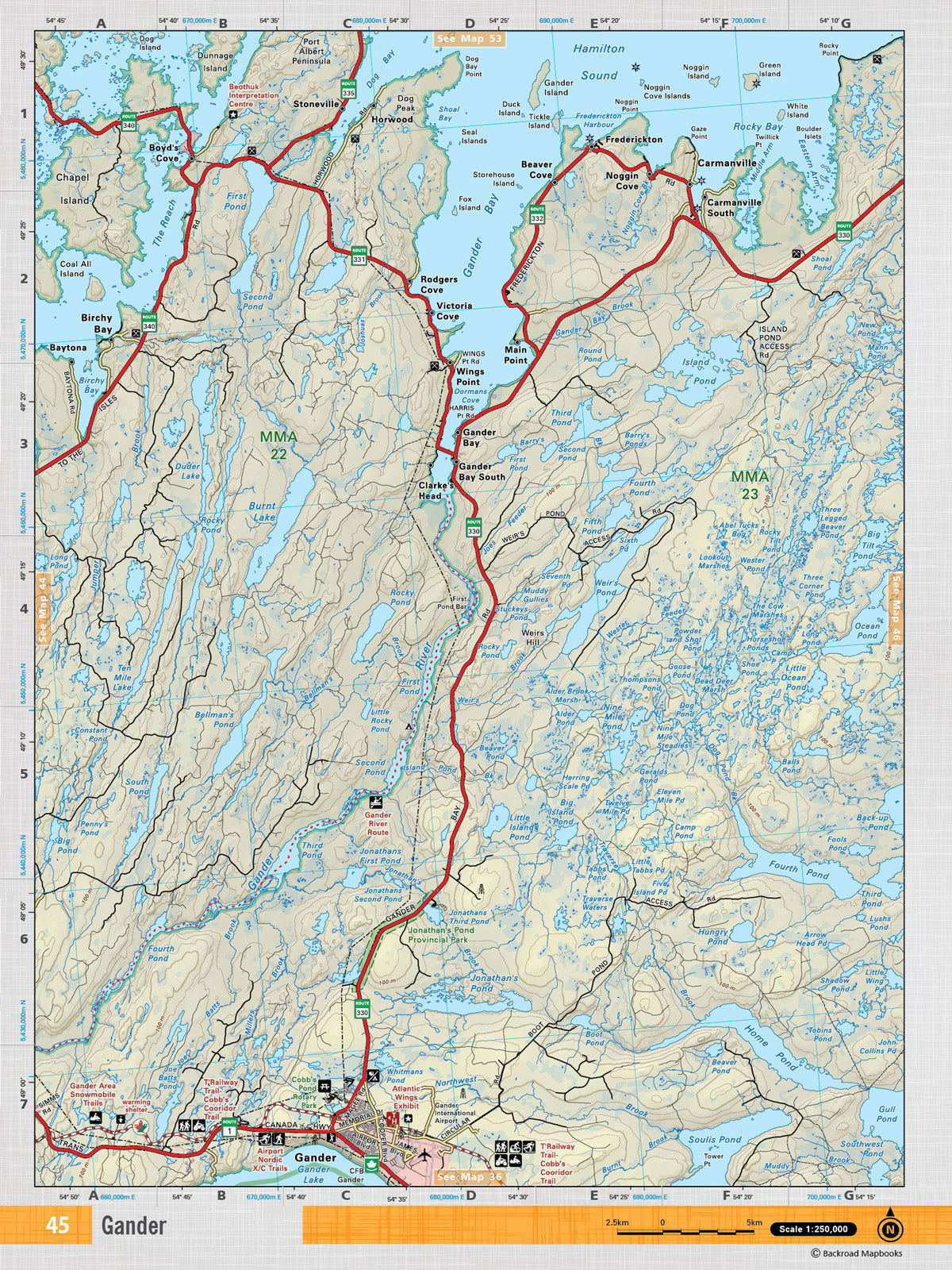 NFLD45 Wall Map - Gander - Backroad Maps