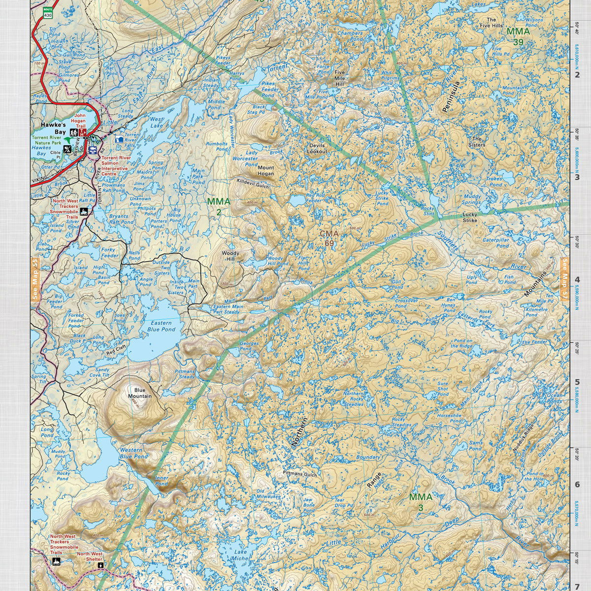 NFLD56 Wall Map - Hawke's Bay – Backroad Maps