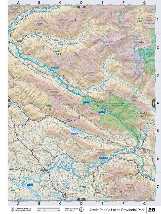NOBC28 Wall Map - Arctic Pacific Lakes Prov Park - Backroad Maps