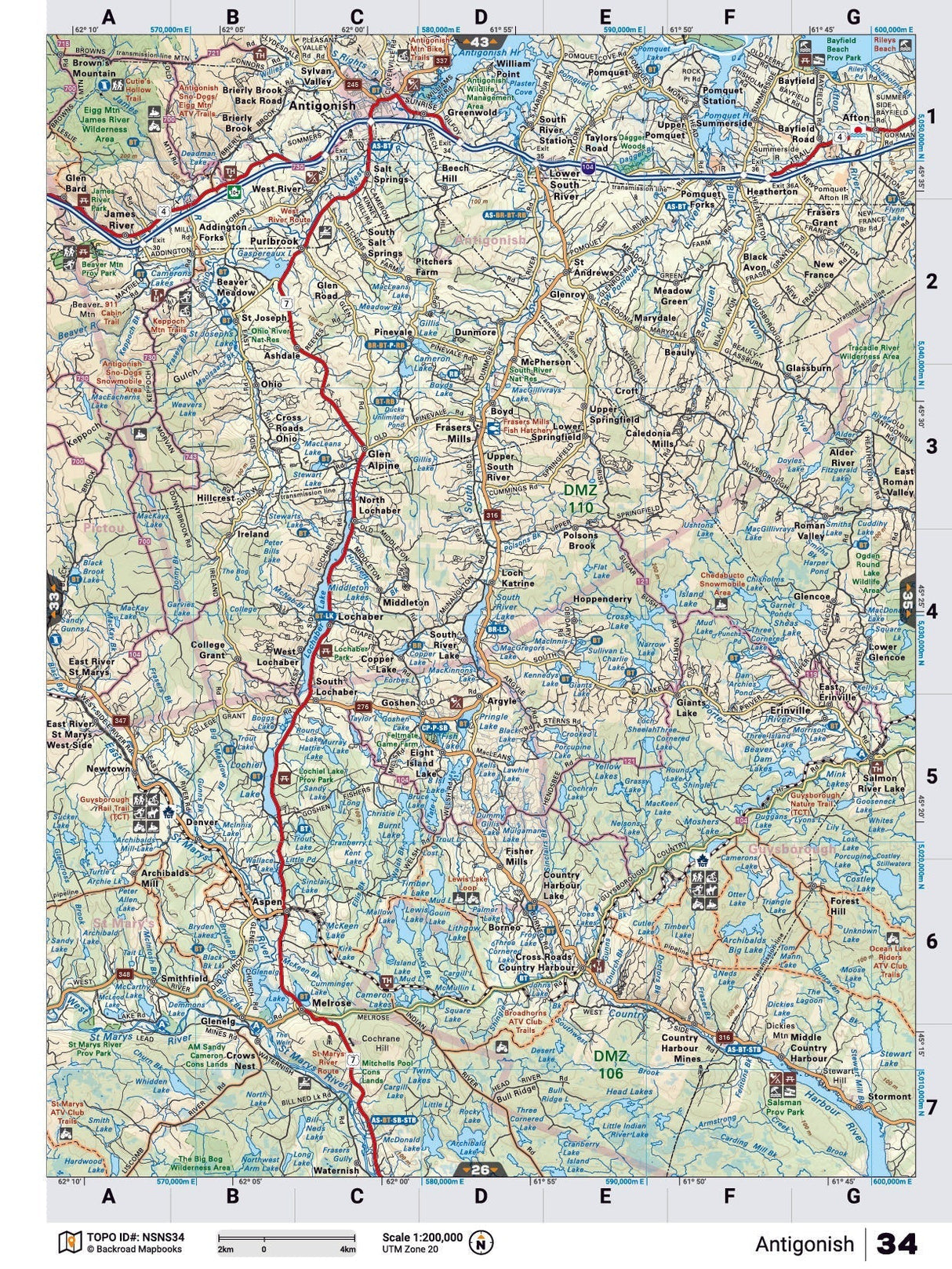 NSNS34 Wall Map - Antigonish - Backroad Maps