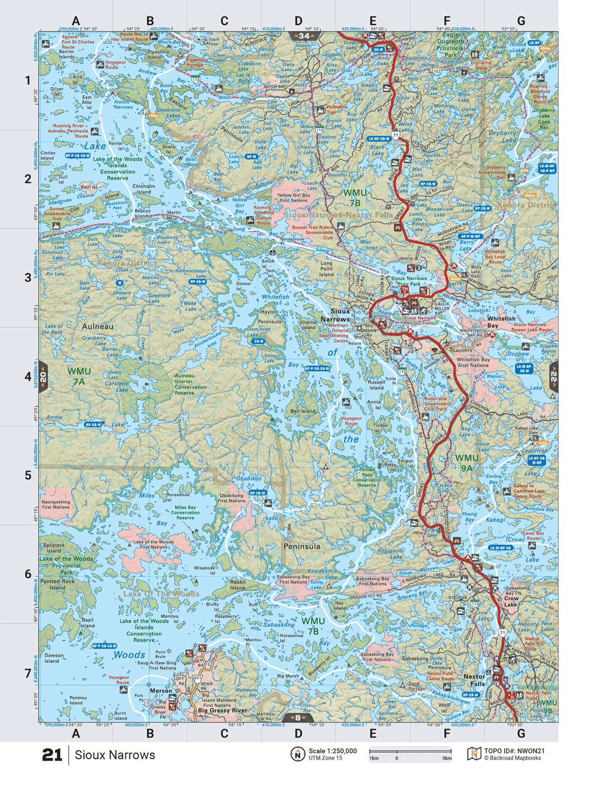 NWON21 Wall Map - Sioux Narrows - Backroad Maps