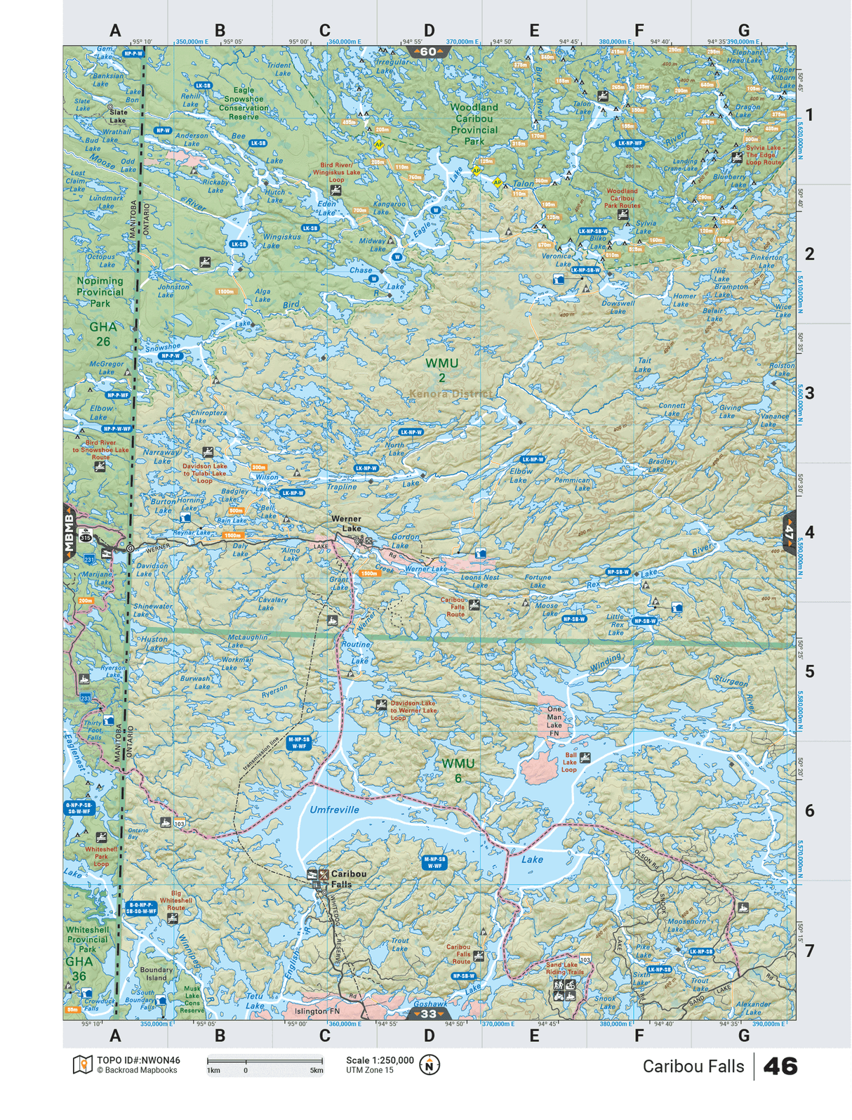 NWON46 TOPO Map - Caribou Falls - Backroad Maps