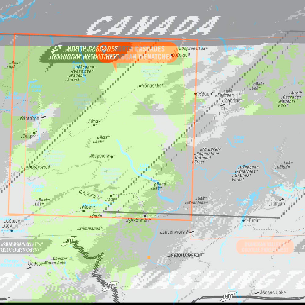 North Cascades, Okanogan Wenatchee, Washington State - Destination Map - Backroad Maps