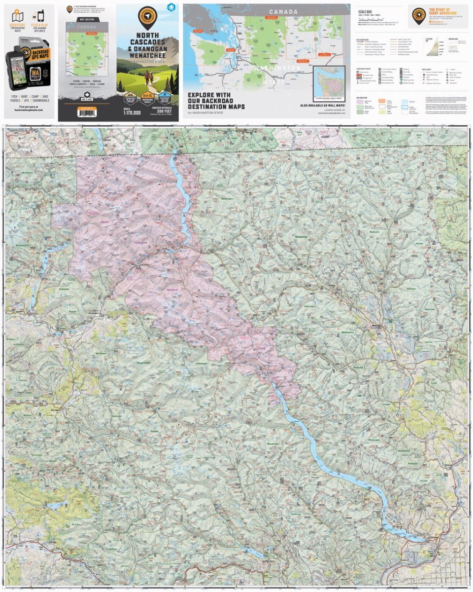 North Cascades, Okanogan Wenatchee, Washington State - Destination Map - Backroad Maps