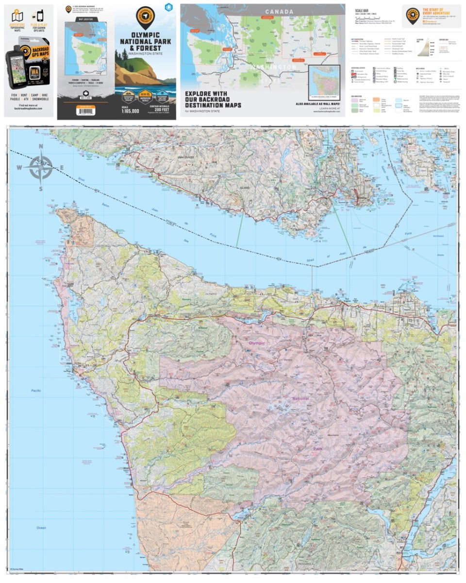 Olympic National Park & Forest, Washington State - Destination Map - Backroad Maps
