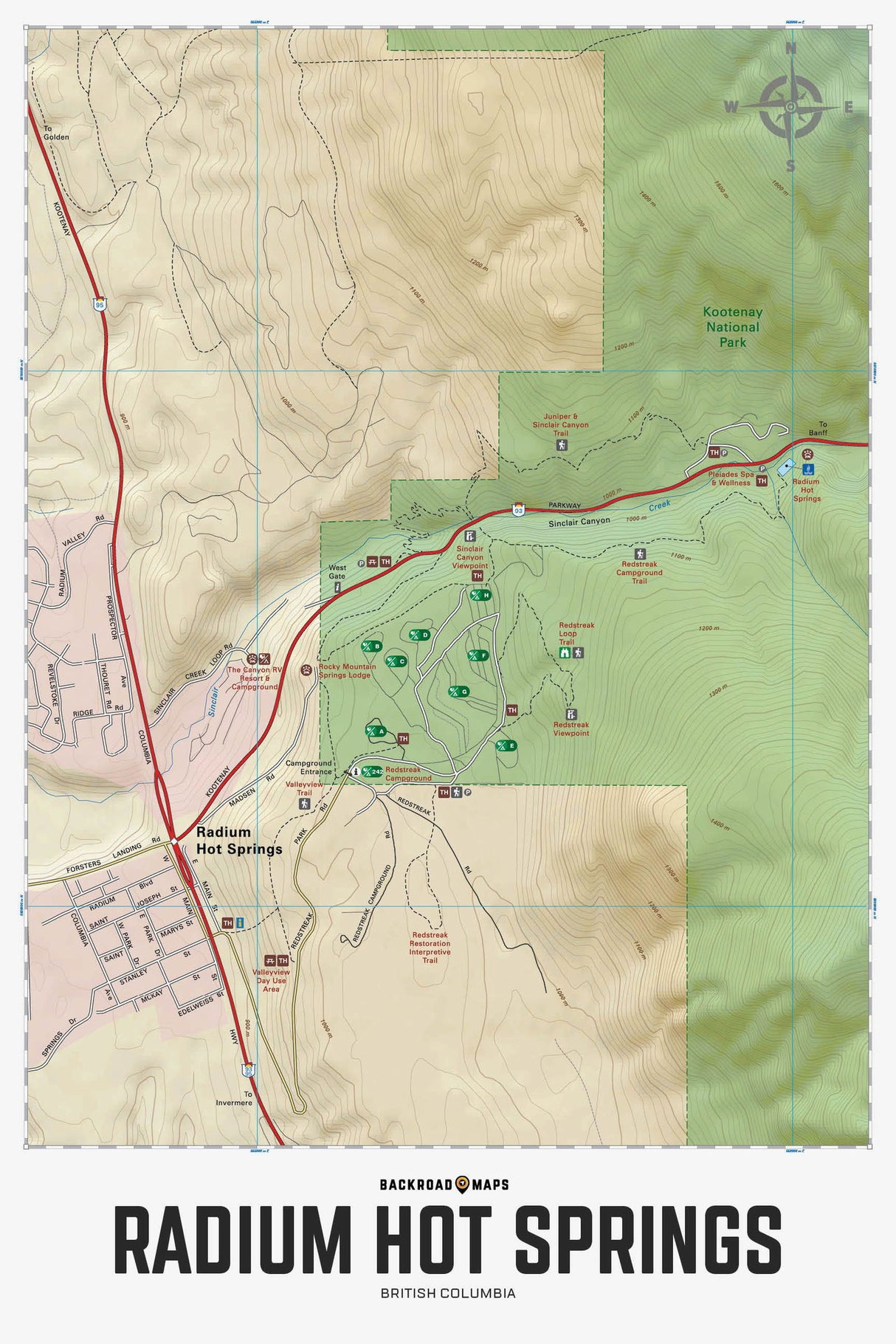 Radium Hot Springs - Kootenay National Park BC - Wall Map - Backroad Maps