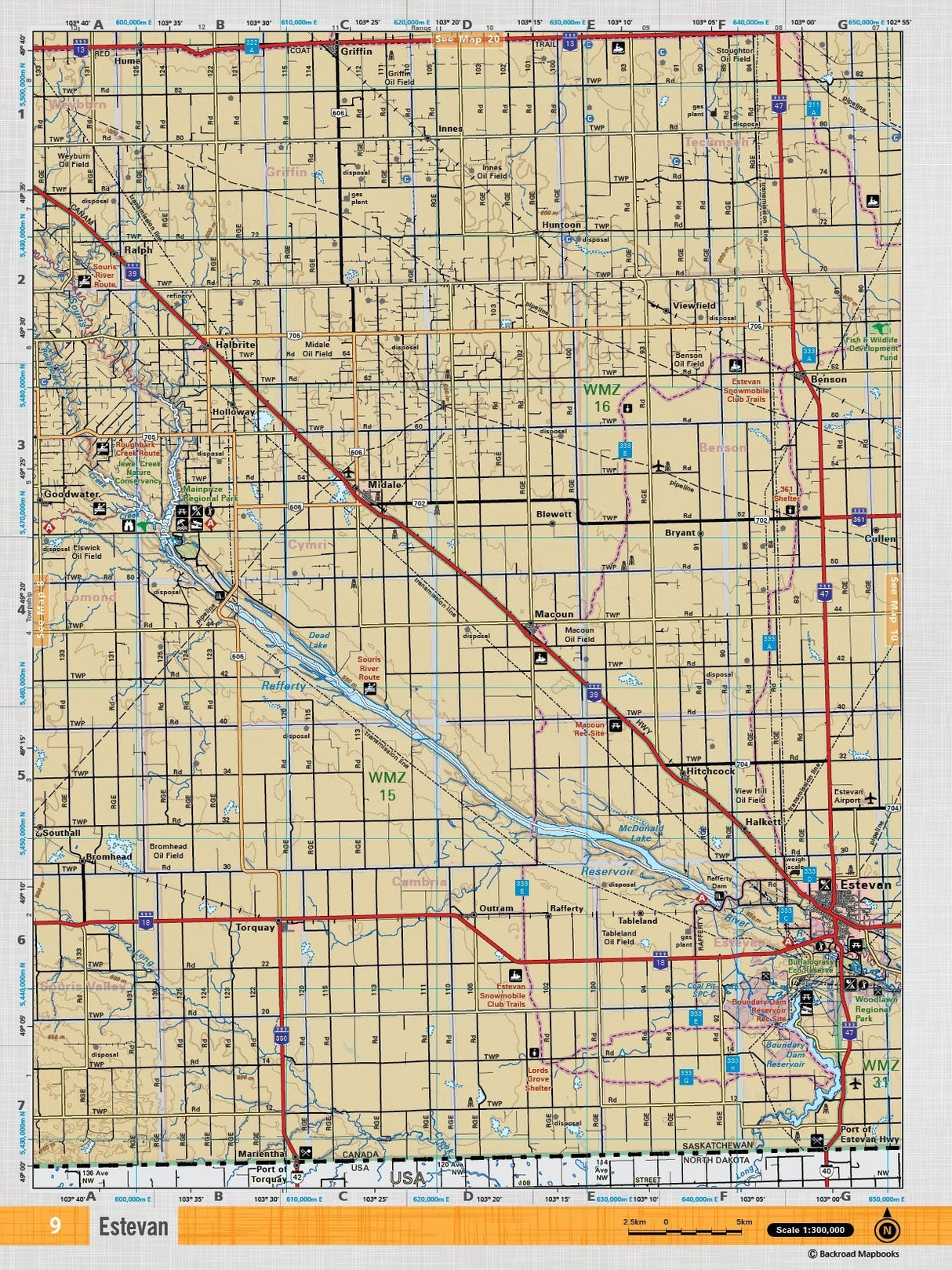 SKSK9 Wall Map - Estevan - Backroad Maps