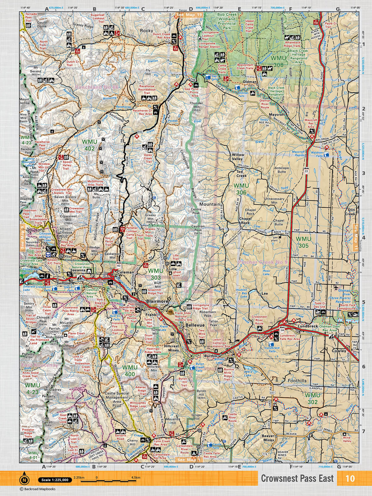 SOAB10 Wall Map - Crowsnest Pass East - Backroad Maps