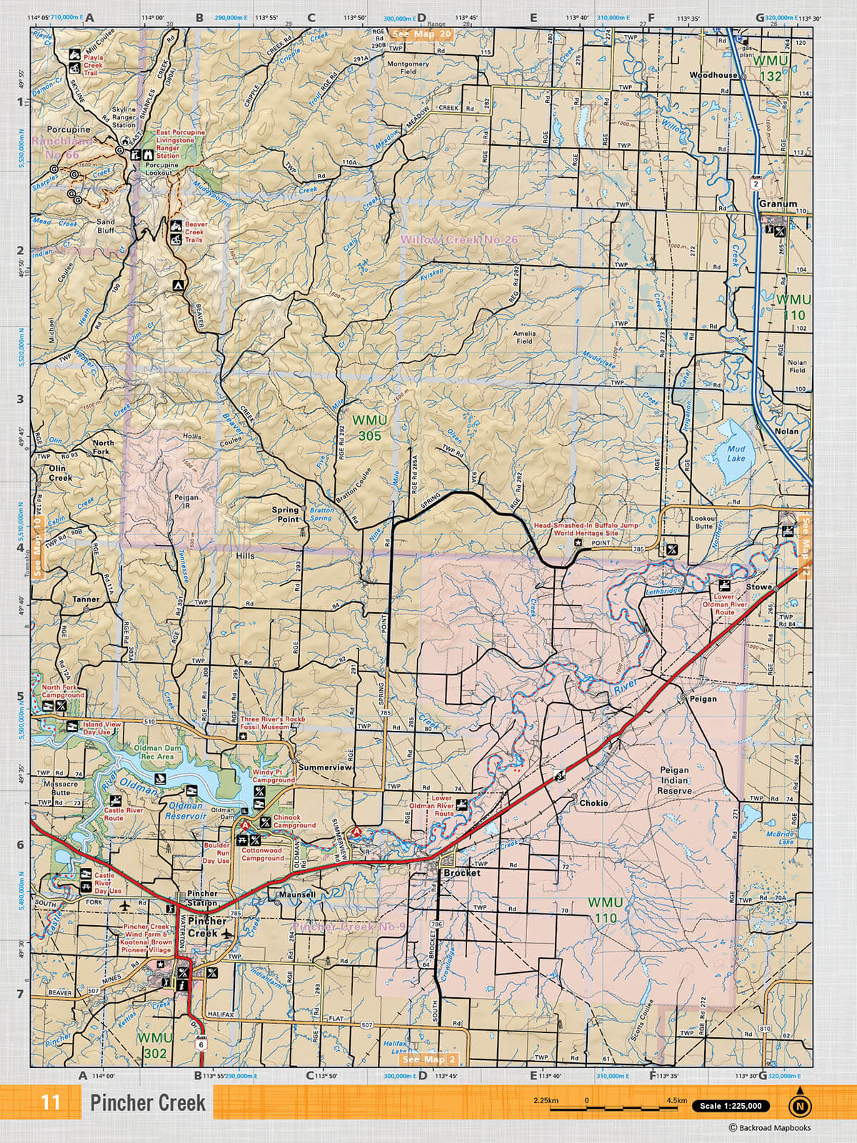 SOAB11 Wall Map - Pincher Creek - Backroad Maps