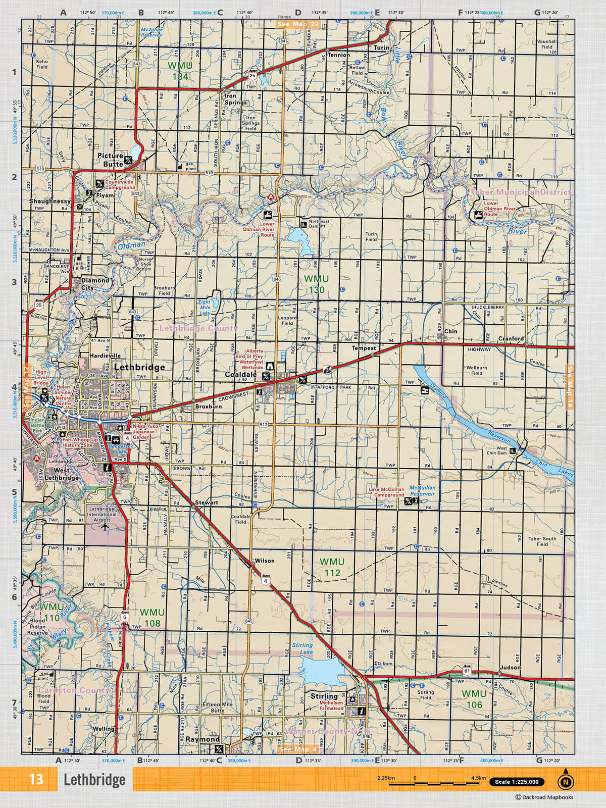 SOAB13 Wall Map - Lethbridge - Backroad Maps