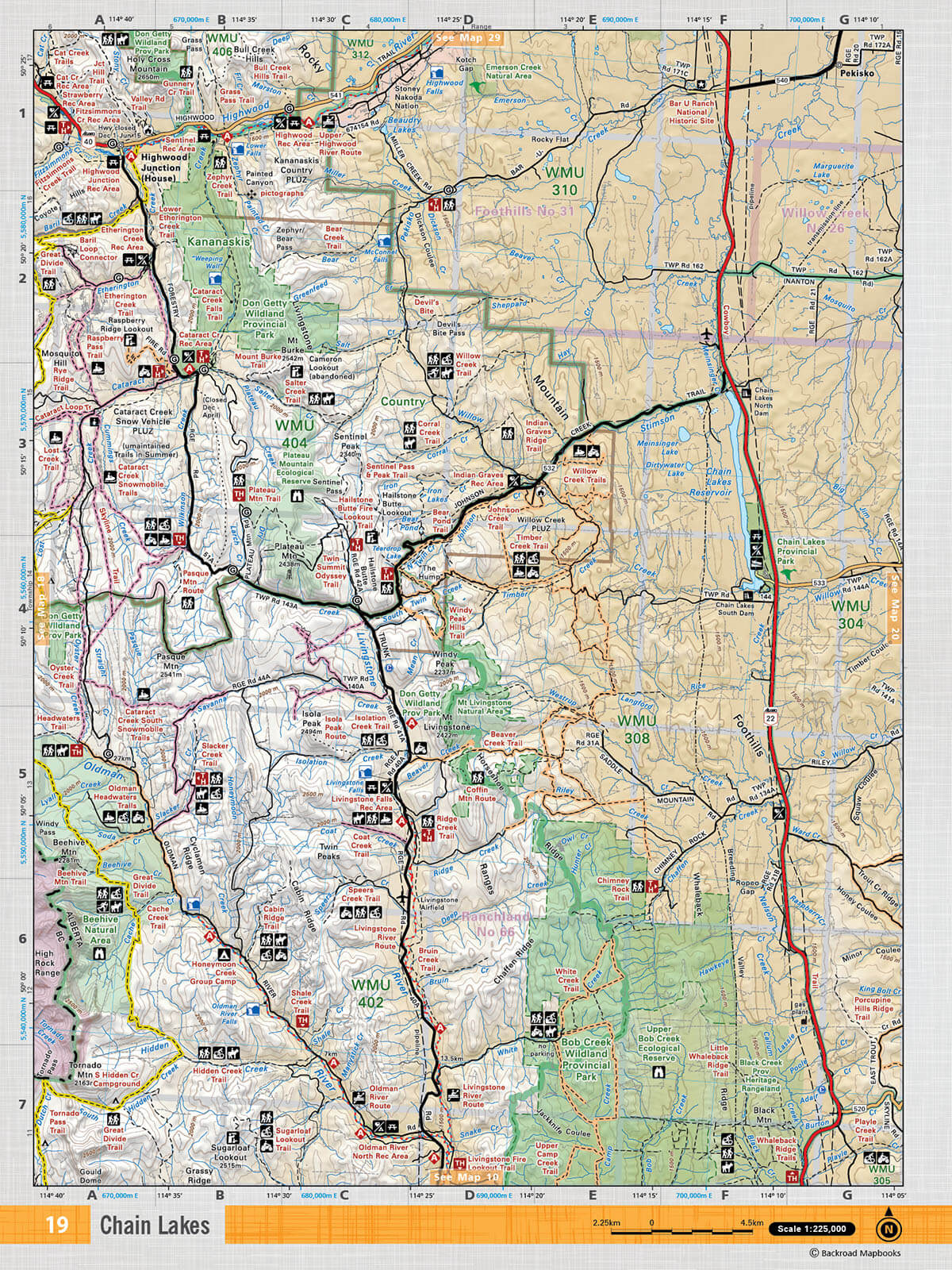 SOAB19 Wall Map - Chain Lakes - Backroad Maps
