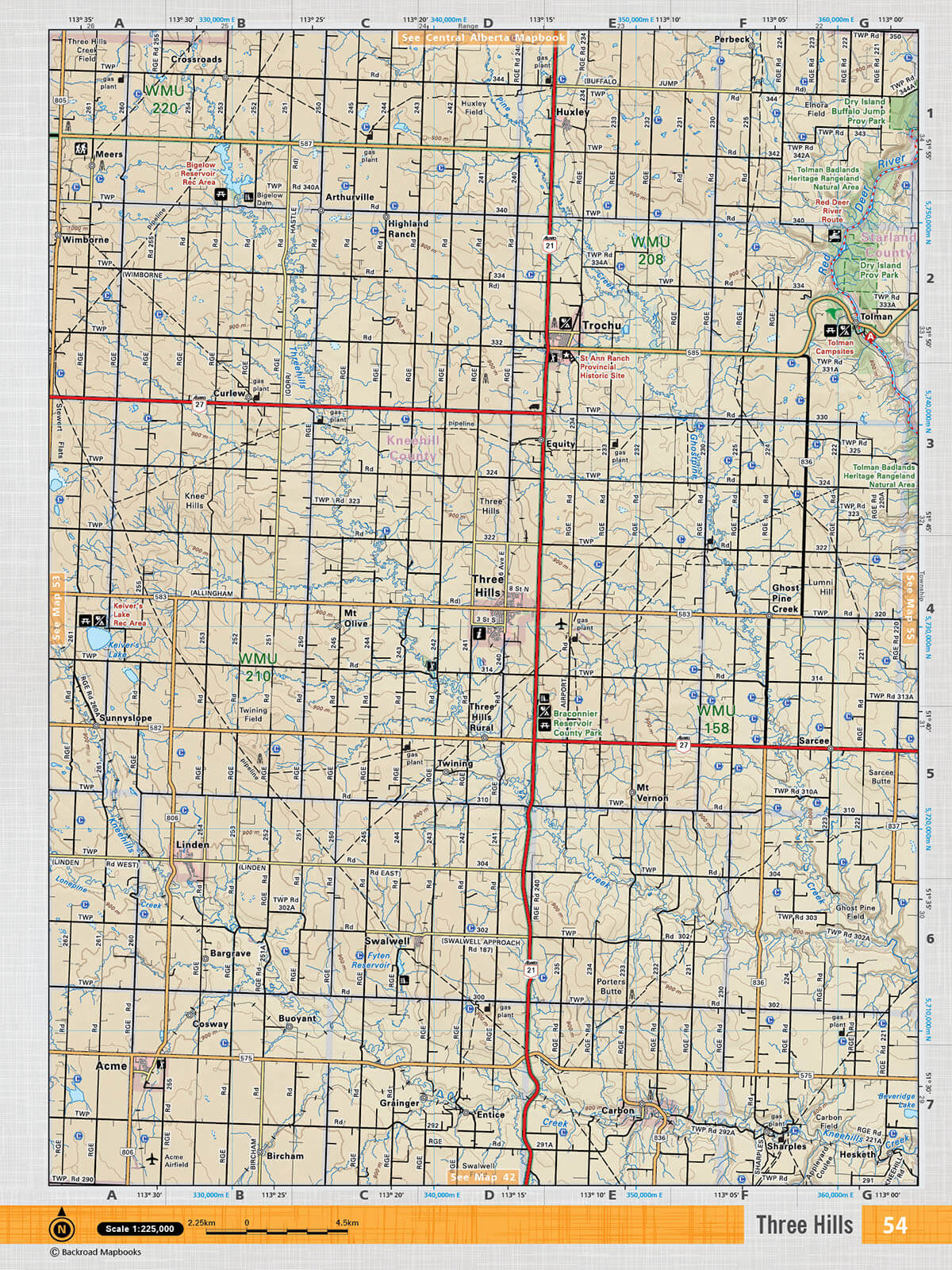 SOAB54 Wall Map - Three Hills - Backroad Maps