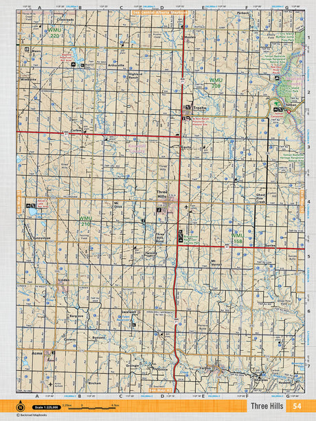 SOAB54 Wall Map - Three Hills - Backroad Maps