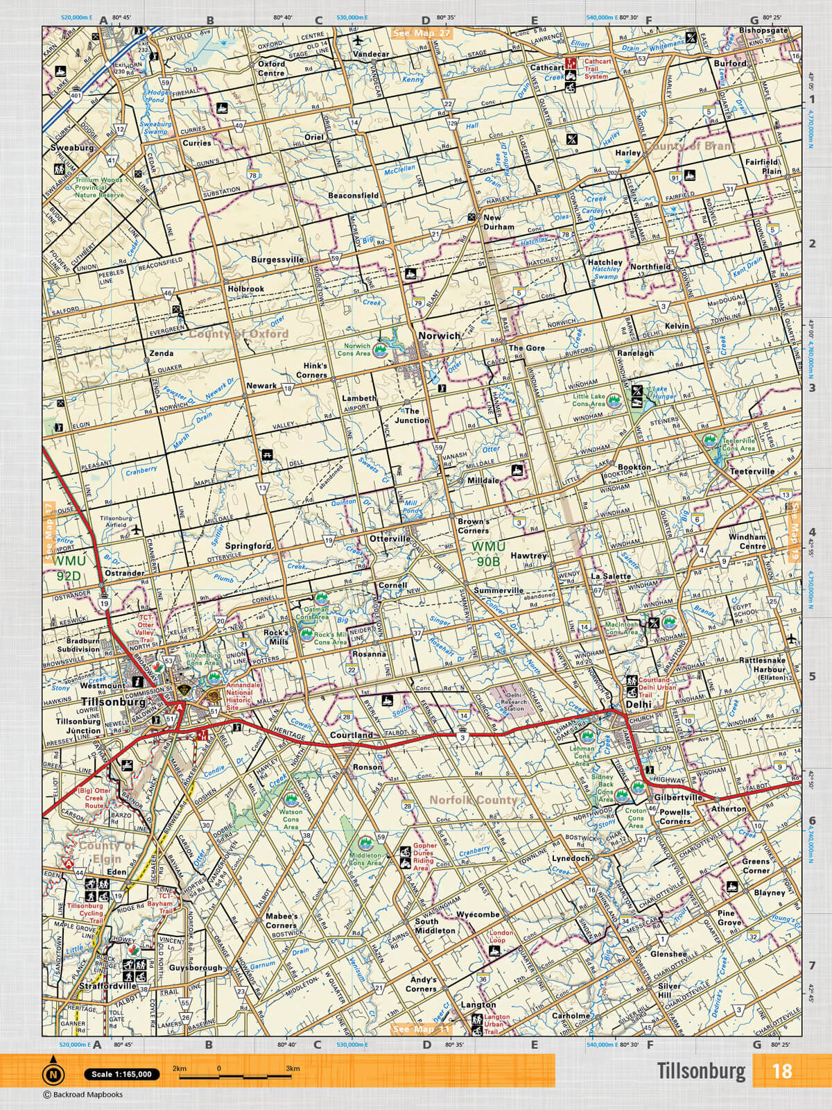 SOON18 Wall Map - Tillsonburg - Backroad Maps