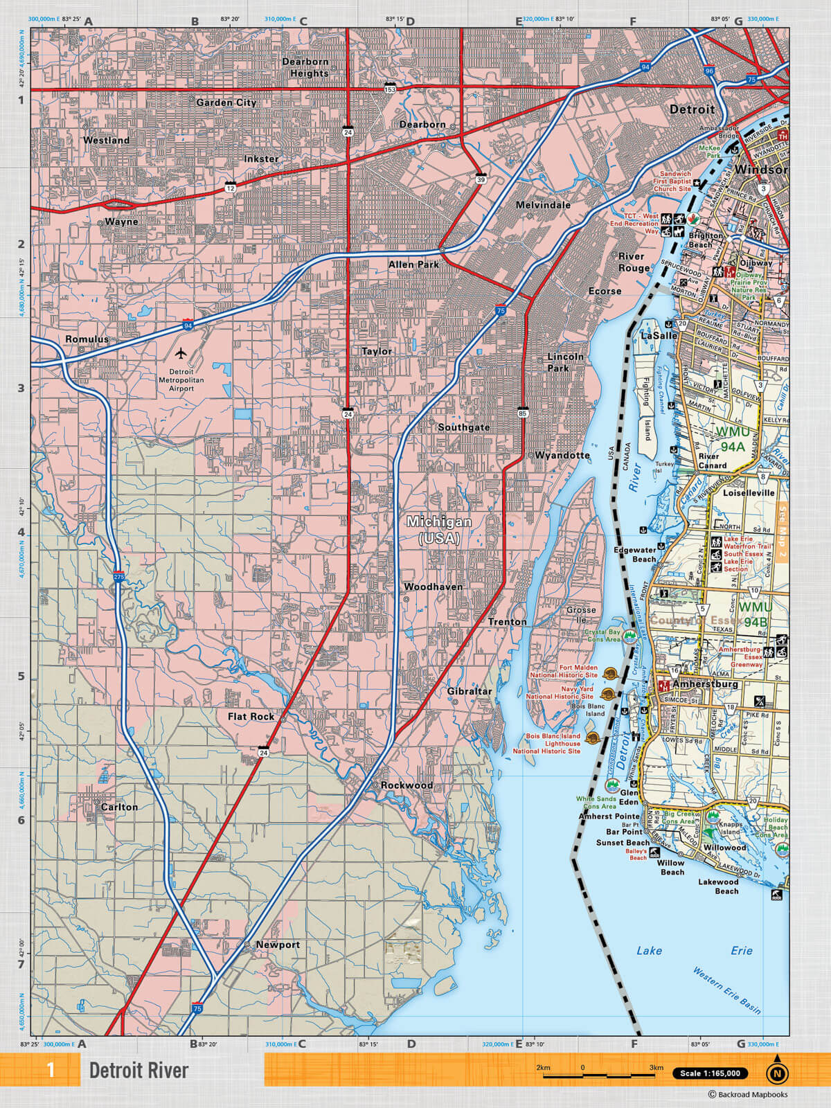 SOON1 Wall Map - Detroit River - Backroad Maps