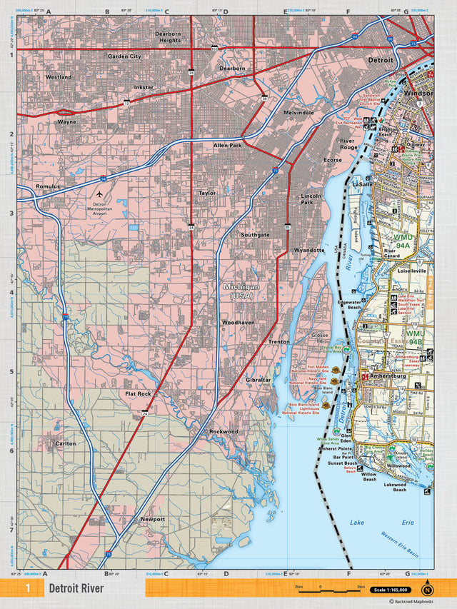 SOON1 Wall Map - Detroit River - Backroad Maps