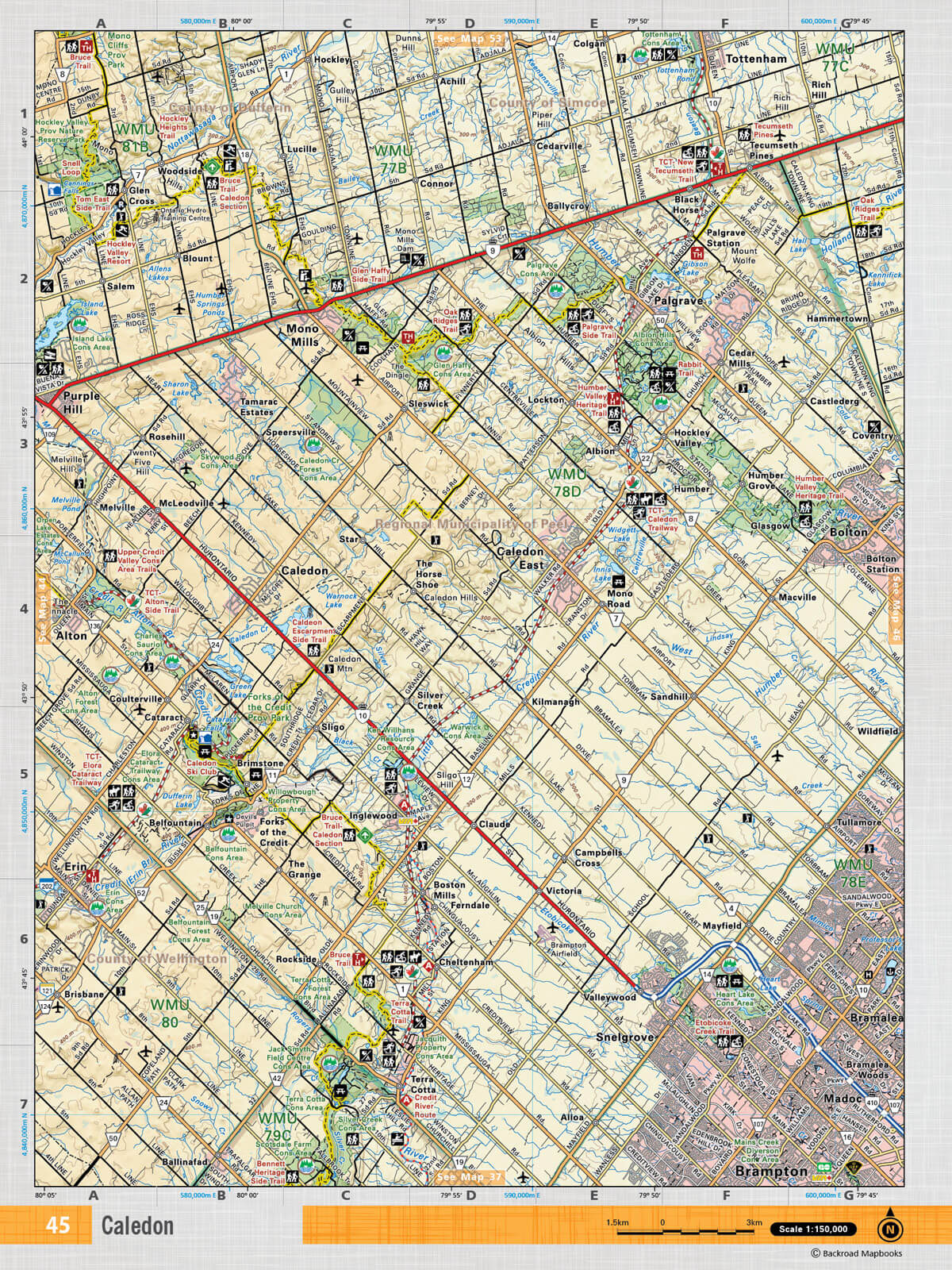 SOON45 Wall Map - Caledon - Backroad Maps